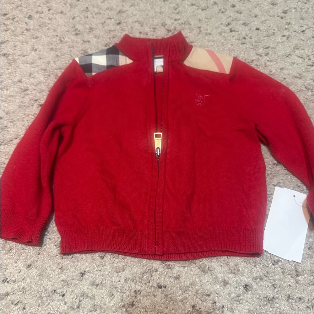 Burberry Red Sweater with Plaid Detail